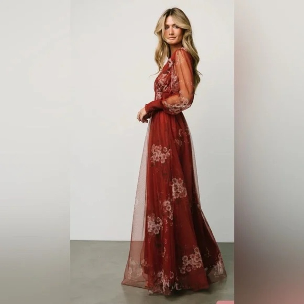 Elegant Rust Floral Lace Red Dress